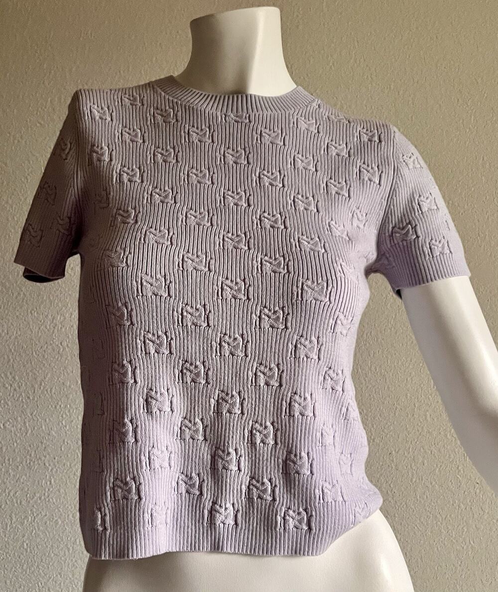 Miss Sixty Monogram Knit Baby Tee Top Women's S Lavender Purple Y2K Style